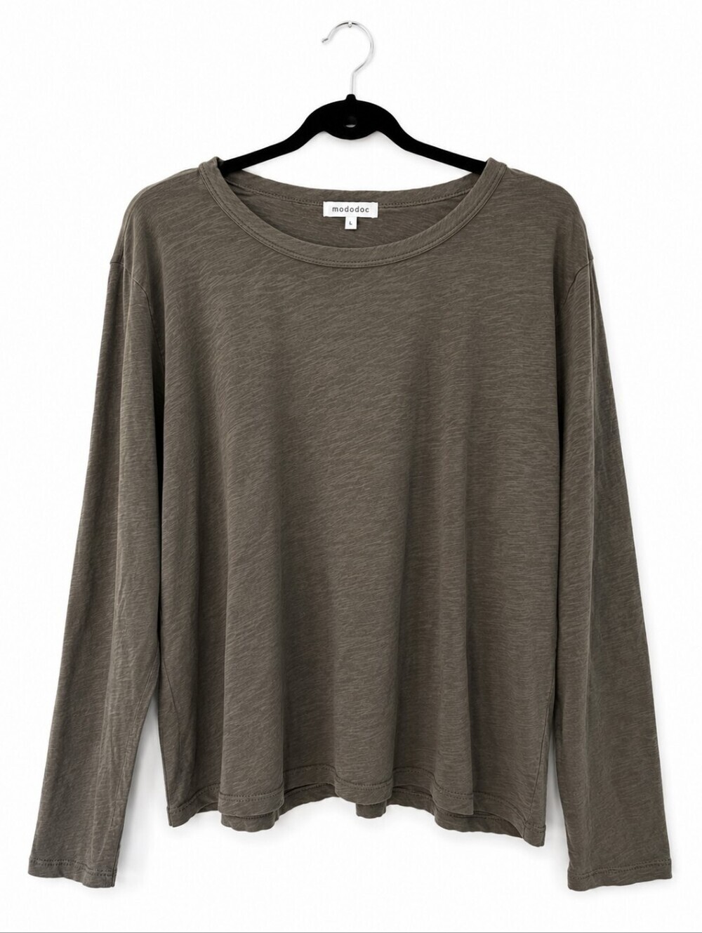 Mododoc Green Slub Knit Long Sleeve Crew Neck Relaxed Fit Top Size Large